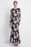 Vestido Longo de Mãe da Noiva com Gola Bateau Preta de Sereia e Bordados