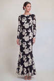 Vestido Longo de Mãe da Noiva com Gola Bateau Preta de Sereia e Bordados