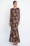 Vestido Longo de Mãe da Noiva com Gola Bateau Preta de Sereia e Bordados