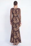 Vestido Longo de Mãe da Noiva com Gola Bateau Preta de Sereia e Bordados