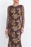 Vestido Longo de Mãe da Noiva com Gola Bateau Preta de Sereia e Bordados