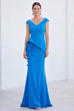 Vestido de Mãe da Noiva com decote em V e decote em V e mangas curtas