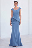 Vestido de Mãe da Noiva com decote em V e decote em V e mangas curtas