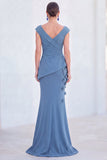 Vestido de Mãe da Noiva com decote em V e decote em V e mangas curtas