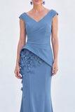 Vestido de Mãe da Noiva com decote em V e decote em V e mangas curtas
