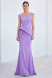 Vestido de Mãe da Noiva com decote em V e decote em V e mangas curtas