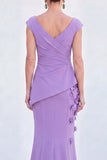 Vestido de Mãe da Noiva com decote em V e decote em V e mangas curtas