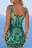 Vestido de Homecoming com lantejoulas bodycon verde escuro verde escuro e brilhante