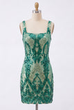 Vestido de Homecoming com lantejoulas bodycon verde escuro verde escuro e brilhante