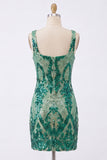 Vestido de Homecoming com lantejoulas bodycon verde escuro verde escuro e brilhante
