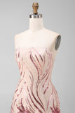 Vestido de regresso a casa com lantejoulas cintilantes em linha A dourado e cor-de-rosa