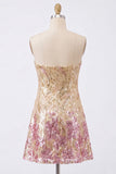 Vestido de regresso a casa com lantejoulas cintilantes em linha A dourado e cor-de-rosa