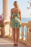Vestido A-Line Dusty Sage Tulle Floral Floral com Laço