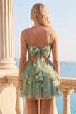 Vestido A-Line Dusty Sage Tulle Floral Floral com Laço