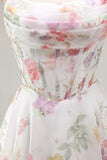 Vestido de Finalista A-Line Strapless Floral Floral em Chiffon de Chiffon e Espartilho de Finalistas