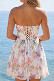 Vestido de Finalista A-Line Strapless Floral Floral em Chiffon de Chiffon e Espartilho de Finalistas