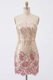 Vestido de finalistas cintilantes, sem alças, dourado e cor-de-rosa, com lantejoulas bodycon