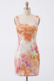 Vestido de finalistas com lantejoulas laranja Bodycon Bodycon brilhante