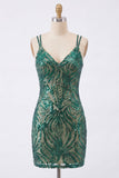 Vestido de Finalistas Bodycon Verde-Escuro com Lantejoulas Bodycon Brilhante