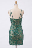 Vestido de Finalistas Bodycon Verde-Escuro com Lantejoulas Bodycon Brilhante