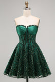 Vestido de Finalistas de Finalistas Verde Escuro Espartilho Verde Escuro Brilhante