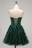 Vestido de Finalistas de Finalistas Verde Escuro Espartilho Verde Escuro Brilhante