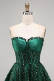 Vestido de Finalistas de Finalistas Verde Escuro Espartilho Verde Escuro Brilhante