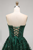 Vestido de Finalistas de Finalistas Verde Escuro Espartilho Verde Escuro Brilhante