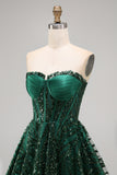 Vestido de Finalistas de Finalistas Verde Escuro Espartilho Verde Escuro Brilhante