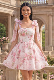 Vestido de Finalistas de Finalistas de Flor Rosa Branco Rosa com Alças Grossas de Chiffon