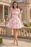 Vestido de Finalistas de Finalistas de Flor Rosa Branco Rosa com Alças Grossas de Chiffon