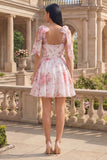 Vestido de Finalistas de Finalistas de Flor Rosa Branco Rosa com Alças Grossas de Chiffon
