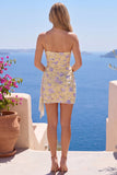 Vestido de Homecoming com Bodycon Bodycon Um Ombro Amarelo Claro e Faixa