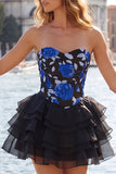 Vestido de regresso a casa, floral em camadas, dourado e preto, com renda nas costas