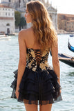 Vestido de regresso a casa, floral em camadas, dourado e preto, com renda nas costas