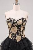 Vestido de regresso a casa, floral em camadas, dourado e preto, com renda nas costas