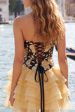 Vestido de regresso a casa, floral em camadas, dourado e preto, com renda nas costas