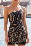 Vestido de Homecoming com Lantejoulas Pretas com Lantejoulas Brilhante e Um Ombro