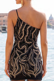 Vestido de Homecoming com Lantejoulas Pretas com Lantejoulas Brilhante e Um Ombro