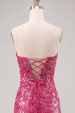 Vestido de Regresso a Casa com Lantejoulas Bodycon Fúcsia Fúcsia Brilhante com Renda nas Costas