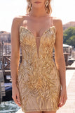 Vestido de Regresso a Casa com Lantejoulas Bodycon Fúcsia Fúcsia Brilhante com Renda nas Costas