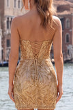 Vestido de Regresso a Casa com Lantejoulas Bodycon Fúcsia Fúcsia Brilhante com Renda nas Costas