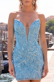 Vestido de Regresso a Casa com Lantejoulas Bodycon Fúcsia Fúcsia Brilhante com Renda nas Costas
