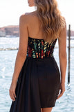 Sweetheart Red Bodycon Bodycon Corset Transparente, Vestido de Lantejoulas Franzidas com Faixa