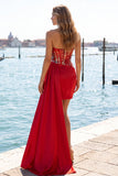 Sweetheart Red Bodycon Bodycon Corset Transparente, Vestido de Lantejoulas Franzidas com Faixa