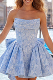 Vestido de regresso a casa, floral A-Line Jacquard A-Line Sem Alças, Rosa Choque com Renda nas Costas