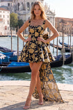Vestido de regresso a casa, Jacquard Bow Bow, A-Line Azul Claro e Renda nas Costas