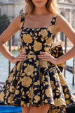 Vestido de regresso a casa, Jacquard Bow Bow, A-Line Azul Claro e Renda nas Costas