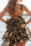 Vestido de regresso a casa, Jacquard Bow Bow, A-Line Azul Claro e Renda nas Costas