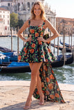 Vestido de regresso a casa, Jacquard Bow Bow, A-Line Azul Claro e Renda nas Costas